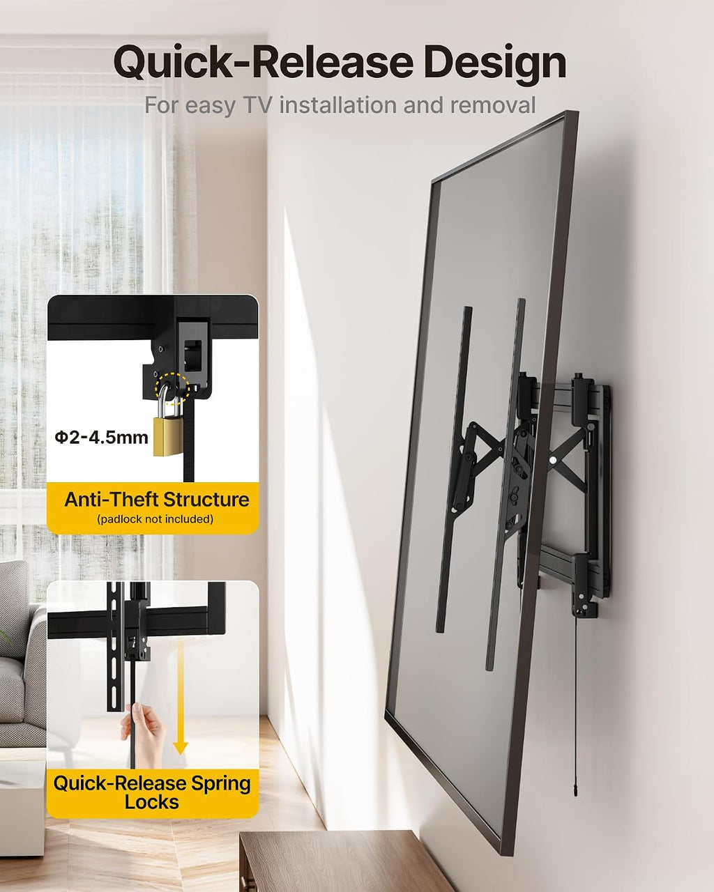 monTEK Heavy Duty Tilting TV Wall Mount for 55–105" Large TVs up to 200lbs | Tilt TV Mount,Low Profile,Swivel Adjustment,6.8" Extension, Max VESA 1000x600mm, Fits 16"/18"/24"/32" Studs,Quick Release