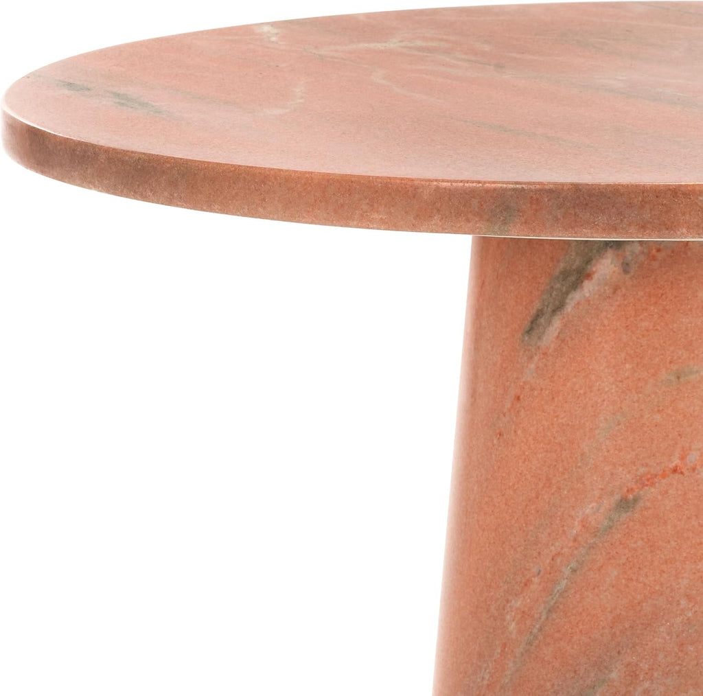SAFAVIEH Furniture - Valentia Tall Marble Accent Table - Coral - Marble Top - Glam Stone Pedestal Design - Ideal for Living Room, Entryway, Dining Room, 20.5" W x 20.5" D x 23.5" H (SFV9703H)