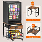 HOOBRO Mini Fridge Stand with Storage, 19.7 Inch End Table, Mini Fridge Cabinet with Mobile Basket Cart, for Living Room, Bedroom, Rustic Brown and Black BF655BX01