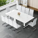 JUFU 11 Piece Dining Table Set for 10, 79 Inch Faux Marble Dining Room Table Set with 10 PU Leather Chairs, Modern Rectangular Kitchen Table and Chairs Set for Large Dining Room, Kitchen