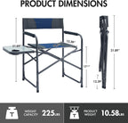 Portal Directors Chair for Adults with Side Table, Folding Camping Chairs Heavy Duty 225LBS, Portable Lawn Chairs with Cup Holder for Outdoor, Beach, Travel, Blue/Grey