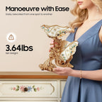 Tabletop Golden Luxury Cameo Wine Rack, Countertop Acrylic & Resin Bottle Display Holder with 3 Glass Notches, Elegant Flower Diamond Wine Decor for Kitchen Bar Gifts, Holds 1 Bottle and 3 Glasses