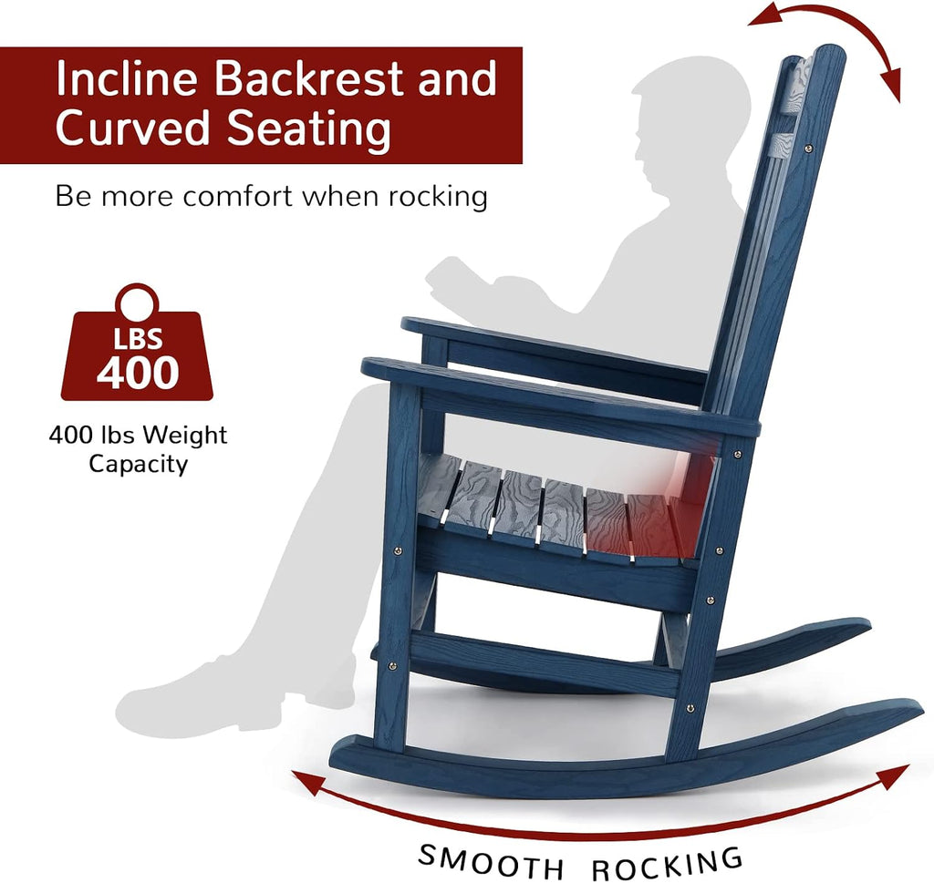 Stoog All-Weather Patio Rocking Chairs Set of 2, Outdoor Rocking Chair with 400 lbs Support, Porch Rocker, Rocking Chairs for Porch, Backyard, Garden and Deck, Blue