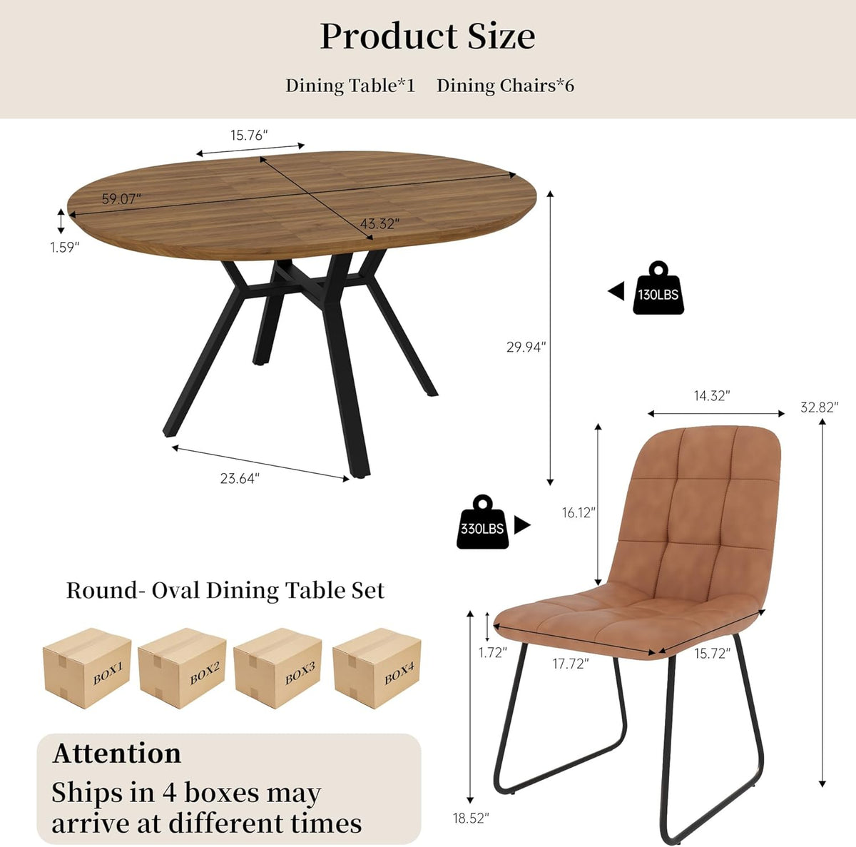HIPIHOM Extendable Round Dining Table Set for 6 People, 43.3"-59.1" Extendable Kitchen Table with 6 Upholstered Chairs, Space Saving for Kitchen Dining Room (Walnut Table+6 U-Shaped Brown Chairs)