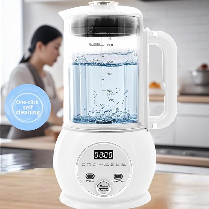 51oz Automatic Nut Milk Maker,10 in 1 Soy Milk Maker Machine 20 Blades,Baby Food Maker,Plant Based Milks Homemade Oat,Juice,Almond Milk Machine with Delay Start 24H,Boil Water,Keep Warm 8H&Auto Clean