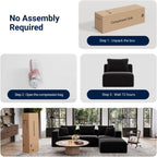 Avenco 141” 6-Seat Modular Sectional Sofa Couch, Individually Wrapped Coil Support & Corduroy Fabric, Zero Assembly 6-Piece Set for Large Living Room, Black