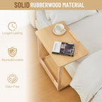 Uniclinens Rolling Side Table Desk Sofa - C Shape Couch End Table with Wheels, Mobile Wooden Slim Sofa Tray, Movable Small Couch Desk for Living Room Bedroom, Natural