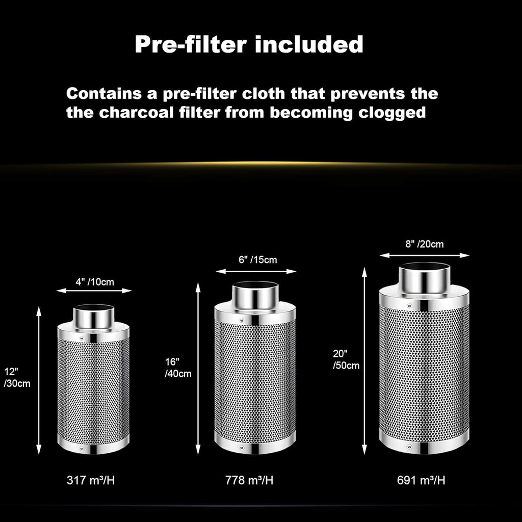 SunStream 4 Inch Grow Tent Ventilation Kit, 190 CFM Inline Fan, Carbon Filter, 25ft Ducting Compatible with 2x2/3x3 Grow Tents for Indoor Gardening, Hydroponics