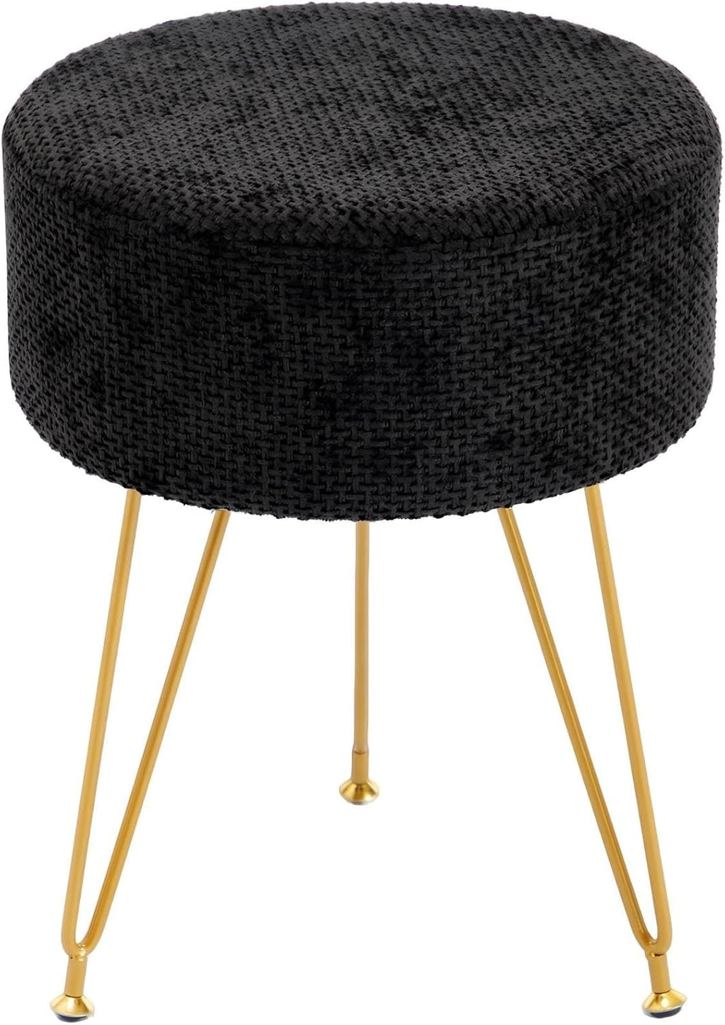 DUMOS Velvet Vanity Stool, 350LBS Heavy-Duty Makeup Stool with 4CM Thick Cushion, Round Ottoman Footrest Chair for Bedroom, Bathroom, Dressing Table, Easy-Clean Soft Fabric, Black