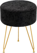 DUMOS Velvet Vanity Stool, 350LBS Heavy-Duty Makeup Stool with 4CM Thick Cushion, Round Ottoman Footrest Chair for Bedroom, Bathroom, Dressing Table, Easy-Clean Soft Fabric, Black