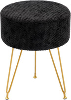 DUMOS Velvet Vanity Stool, 350LBS Heavy-Duty Makeup Stool with 4CM Thick Cushion, Round Ottoman Footrest Chair for Bedroom, Bathroom, Dressing Table, Easy-Clean Soft Fabric, Black