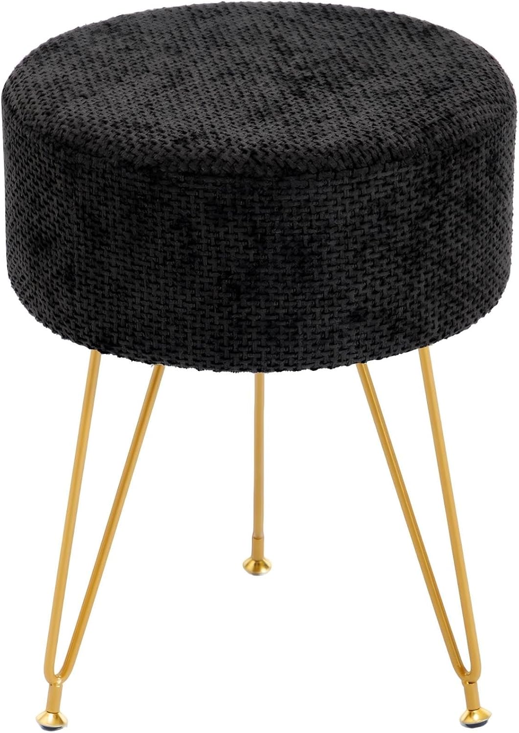 DUMOS Velvet Vanity Stool, 350LBS Heavy-Duty Makeup Stool with 4CM Thick Cushion, Round Ottoman Footrest Chair for Bedroom, Bathroom, Dressing Table, Easy-Clean Soft Fabric, Black
