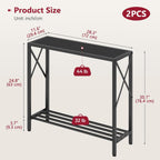 Tajsoon 2 Pack Console Table, 2 Tier Small Hallway Table, Narrow Sofa Table for Entryway with Open Shelves for Living Room, Hallway, Foyer, Office, Black