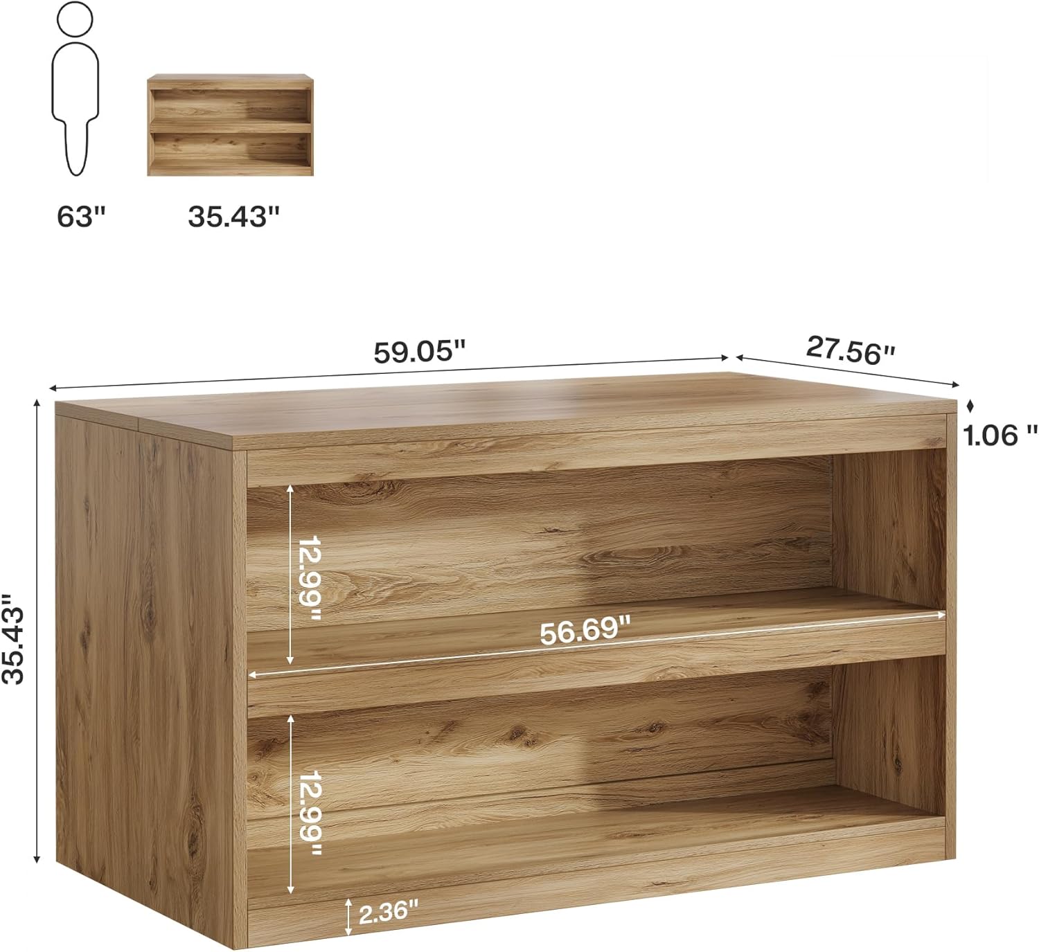 Tribesigns 59-Inch Kitchen Island with Storage, 3-Tier Farmhouse Stationary Island Table with Large Worktop & Seating Area, Rectangular Breakfast Counter for Kitchen, Dining Room, Light Wood