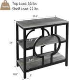 End Table, Narrow Side Table with 3-Tier Storage Shelves, Wood Sofa Side Table with Geometric Metal Frame for Living Room, Industrial Bedside Nightstand for Bedroom (1, Gray)