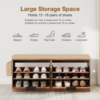 HOMMPA Shoe Storage Bench, Entryway Bench with Shoe Storage & 2 Flip Drawer & Seat Cushion, Rattan Hidden Shoe Rack Bench, Wooden Entry Way Shoe Cabinet for Hallway, Bedroom, Mudroom