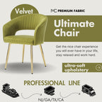 Hyfirm Green Velvet and Gold Dining Chairs, Set of 4 Modern Upholstered Arm Chairs with Hollow Backrest, Tufted Accent Side Chair with Sturdy Metal Legs for Dining Room, Living Room, Kitchen, Salon
