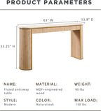 OKD 63-Inch Fluted Console Table, Narrow Entryway Table, Natural Oak