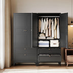 Letaya Metal Armoire Wardrobe Closet with Drawers,Clothing Storage Cabinet with Doors and Shelves,Coat Closet with Hanging Rod,Bedroom,Home,Cloak Room,Black-71 H x 32" W x 18" D