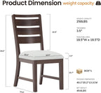 COLAMY Wooden Dining Chairs Set of 2, Farmhouse Upholstered Dining Room Chairs with 3.5" Thick Cushion, FSC Solid Wood Ladder Back Kitchen Chairs for Home and Restaurant, Easy Clean,Brown