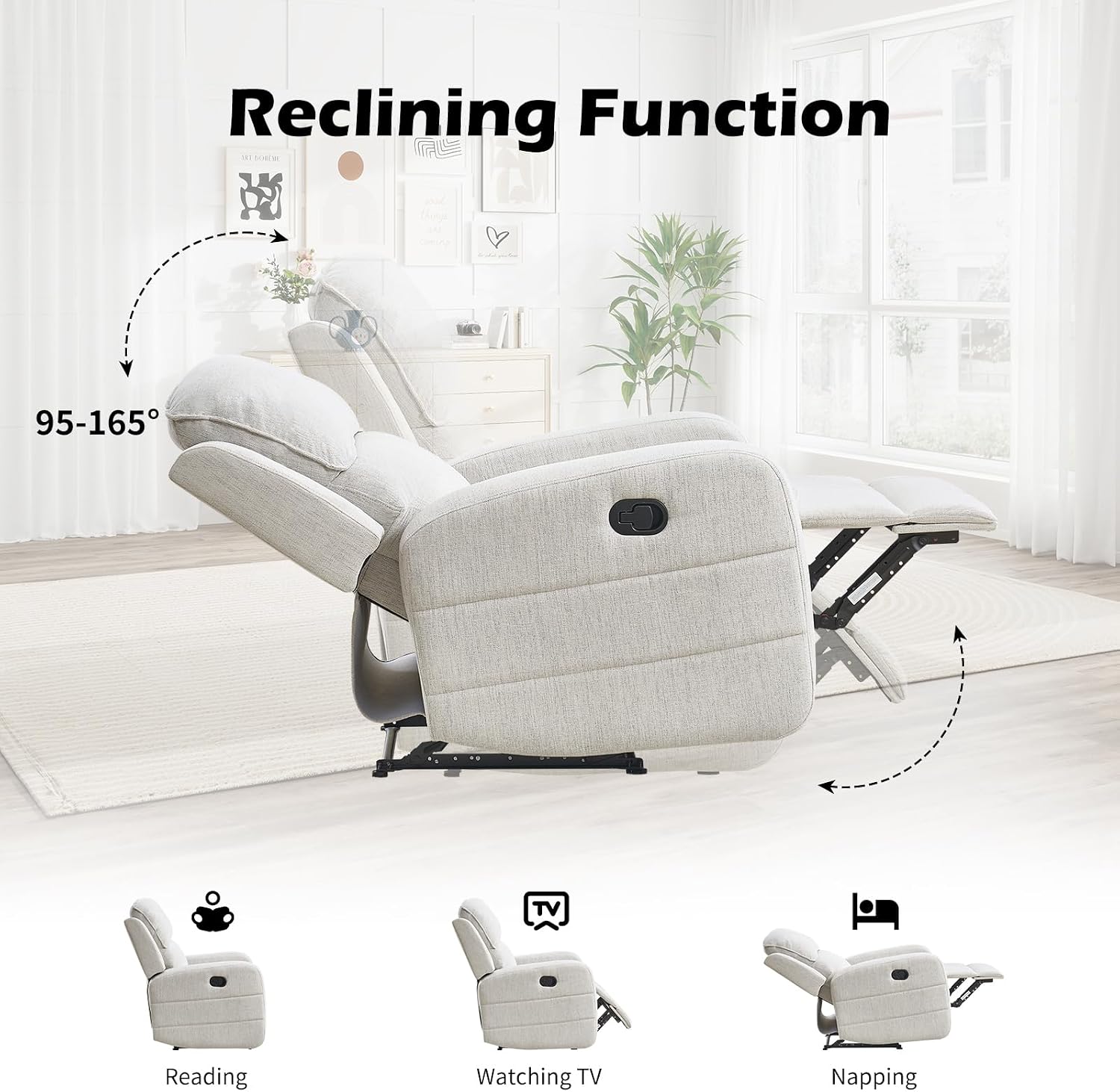 EBELLO Manual Living Room Furniture Reclining Couch Set, Soft Fabric Loveseat Recliner Sofa for Meeting Room, Overstuffed Backrest and Armrest (Loveseat)