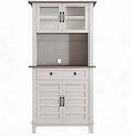 IDEALHOUSE Modern 72-Inch Freestanding Pantry Cabinet – Buffet Hutch with Adjustable Shelves, Large Drawer, Glass & Wooden Doors, Open Storage – Brown & White Contrast – Perfect for Dining Room,