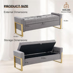 57" Storage Ottoman Bench，Upholstered Linen End of Bed Bench Entryway Storage Bench for Living Room,Light Grey