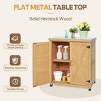 31" Weatherproof Small Storage Cabinet, Storage Cabinets with X-Shape Sturdy Design, Tool Cabinet with Magnetic Door for Patio and Garage, Light Brown