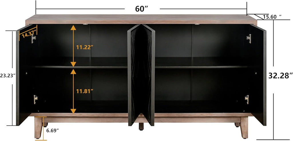 60 Inches Black Large Farmhouse Sideboard Buffet with Storage, Retro Credenza Console Table with Adjustable Shelves for Kitchen, Dining Room, Living Room, Entryway, Antique Black