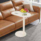 C-Shaped Side Table, Metal Coffee and Bedside Table, Small Cream White End Table for Couch Sofa and Bed, Living Room, Bedroom, and Office Use, 20" x 14" x 25"