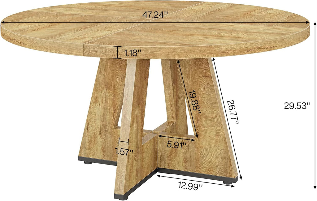 Tribesigns 47 inch Round Dining Table Wood Kitchen Table for Dining Room, 47" Dinner Room Tables for 4-6, Farmhouse Accent Furniture with Wooden Tabletop and Cross Base, Light Wood