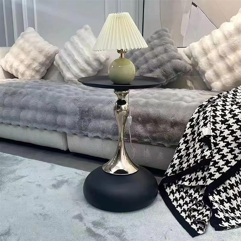 Small Round Side Table,Pedestal Side Table for Small Spaces,Metal End Tables Livingroom,Circle Martini Table Drink Table for Sofa Bedroom Office(40x55cm(16x22inch), Blue)