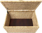 eHemco Water Hyacinth Wicker Storage Trunk, Natural, 30x17.5x17.5 Inches | Safety Hinge, Metal Frame, Decorative Blanket Chest & Storage Box, Farmhouse Woven Storage, For Living Room & Entryway