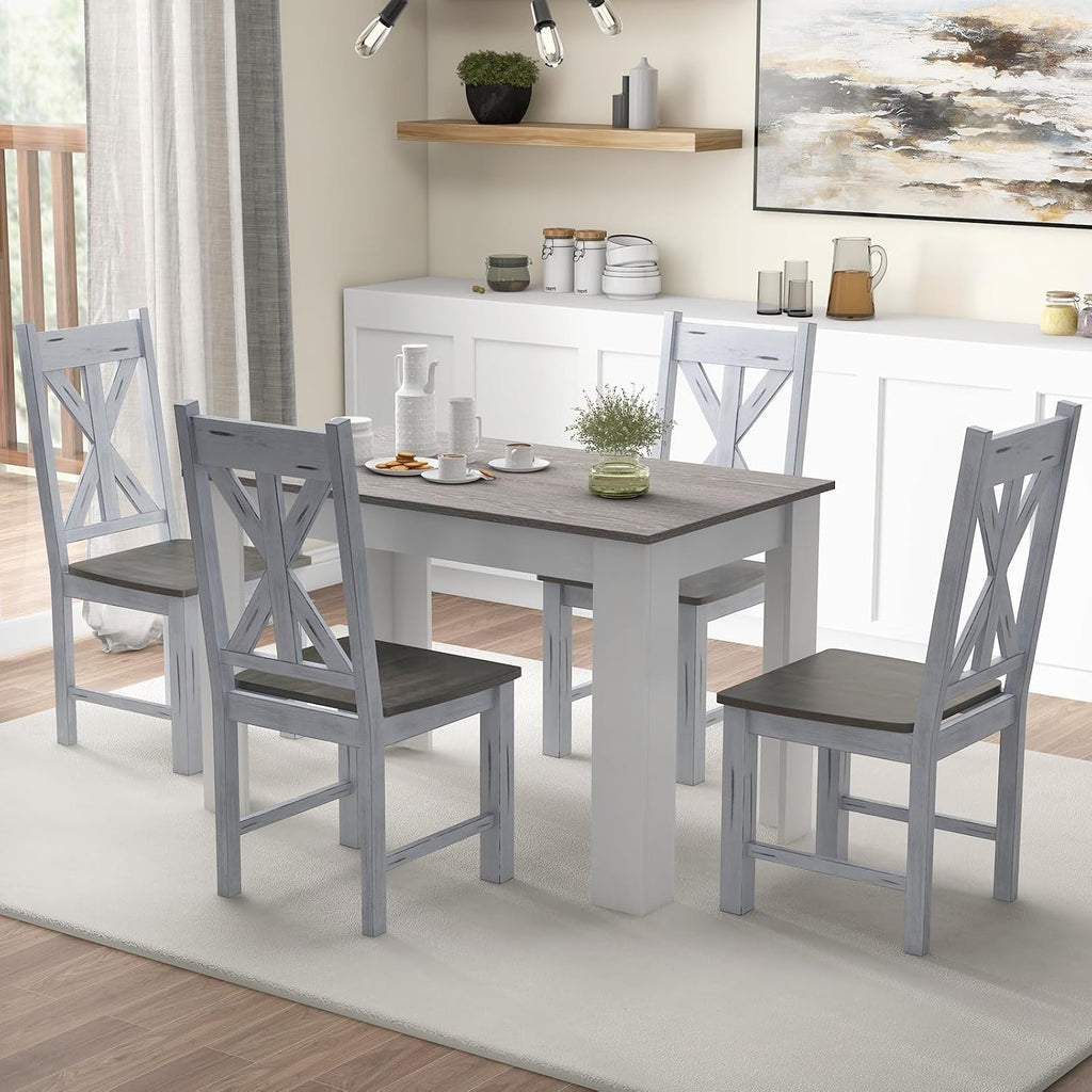 Giantex Retro Wooden Dining Chairs Set of 4, Farmhouse Kitchen Chairs w/Rubber Wood Frame, Elegant Hollowed Backrest, Armless Dining Room Chairs, Rustic Side Chairs for Restaurant, Living Room, Grey