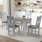 Giantex Retro Wooden Dining Chairs Set of 4, Farmhouse Kitchen Chairs w/Rubber Wood Frame, Elegant Hollowed Backrest, Armless Dining Room Chairs, Rustic Side Chairs for Restaurant, Living Room, Grey