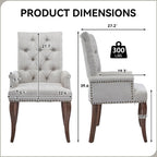 Farmhouse Upholstered Dining Chair Set of 2 with Arms & Nailhead Trim, Tufted Chenille Kitchen Chairs with Solid Wood Legs, Accent Chair for Dining Room, Living Room & Bedroom, Beige
