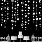 Silver 10th Birthday Decorations Number 10 Circle Dot Twinkle Star Garland Metallic Hanging Streamer Banner Backdrop for Girls Boys Double Digits Ten Year Old Birthday 10th Anniversary Party Supplies