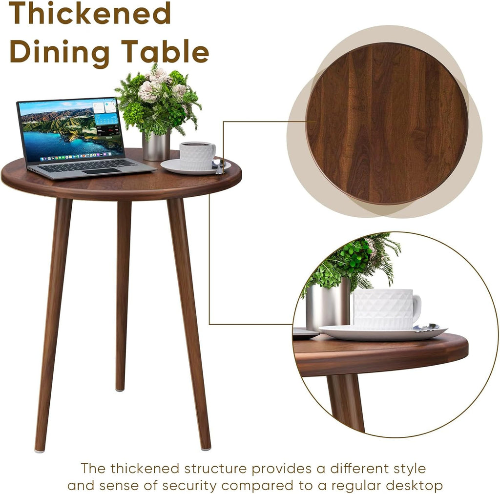 Round Dining Table Set, Upholstered Fabric Chairs with Padded Seat for 2, Space-Saving Modern Nordic Furniture with Sturdy Stainless Steel Legs, Easy to Assemble for Home Office (Grey)