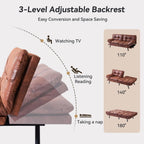 71" Convertible Futon Sofa Bed,Brown Faux Leather Futon Couch,Memory Foam Reclining Sleeper Sofa Bed,Modern Folding Small Loveseat Couches for Living Room,Office,Apartment