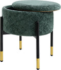 CAROLMADE Round Ottoman with Storage, Velvet Makeup Vanity Stool, Small Ottoman Foot Stool with Coffee Table and Metal Legs for Living Room, Bedroom and Dorm, Green