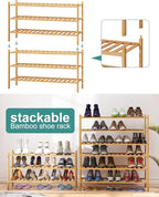 3-Tier Long Shoe Rack, Bamboo Wood Shoe Rack for Closet, Entryway & Hallway, Stackable | Beautiful | Functional | Sturdy