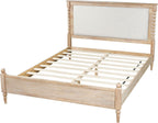 Merax Queen Size Solid Wood Platform Bed Frame, Upholstered Headboard & Classic Spindle & with Fabric Panel, No Box Spring Needed, 500 lbs Capacity Timeless Traditional for Bedroom, Natural