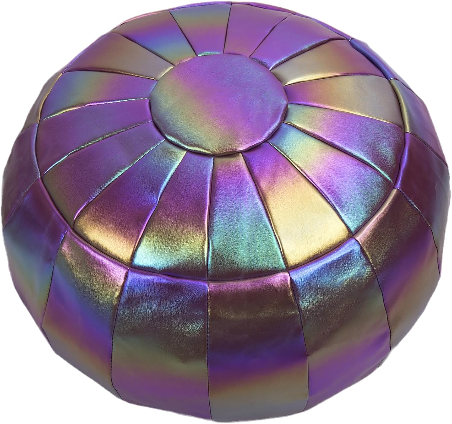 Round Unstuffed Sparkling Pouf Ottoman, Bean Bag Chair, Foot Stool, Foot Rest, Storage Solution (Empty & New) for Living Room (Purple(L), Large)