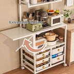 JKGHK Tall Kitchen Storage Cabinet Rack, Pantry Cabinet Storage Cart Sideboard with Wheels, Kitchen Cart with Extension Table, Freestanding Sideboard Buffet Cabinets(120cm/47.2in)