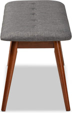 Baxton Studio Flora II Mid-Century Dining Bench Dark Grey Fabric Upholstered Medium Oak Finished Wood Dining Bench
