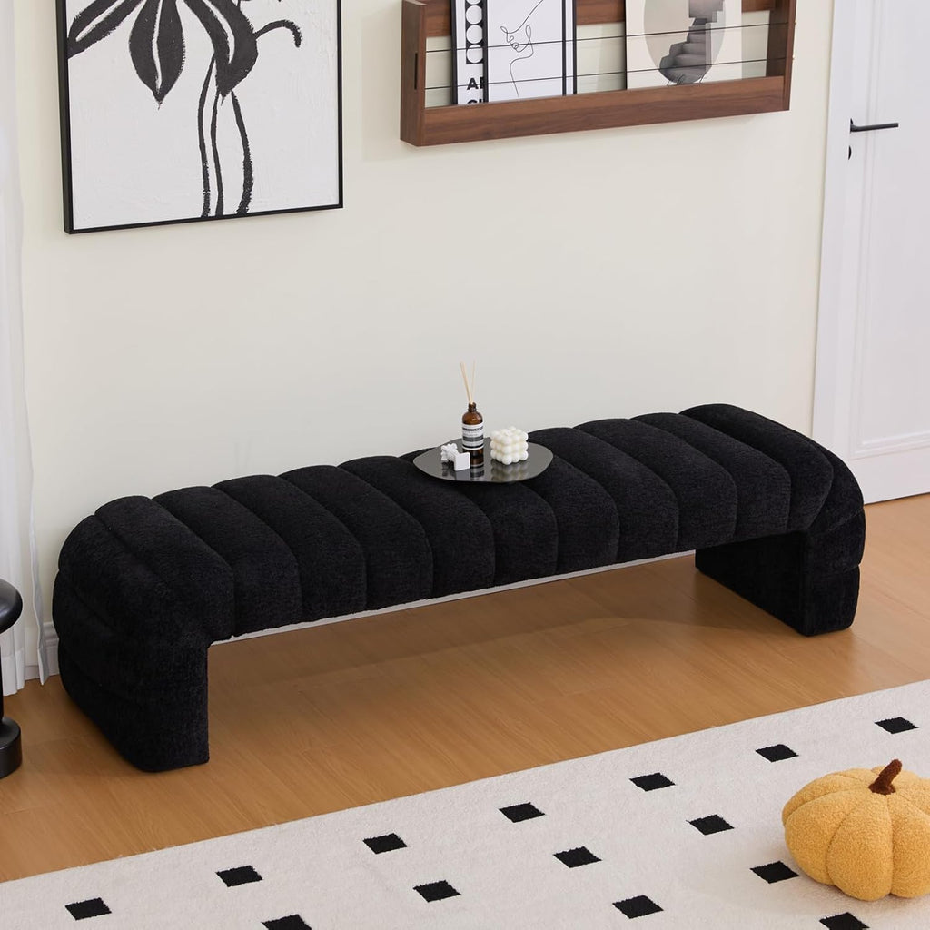 Chifee & Vingol 69.7" W Modern Living Room Bench Upholstered Bedroom Benches End of Bed Bench for Entryway, Dining Room and Living Room,Black