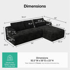 Novilla L-Shape Sectional Couches for Living Room with Smarts Coil® Support, 3 Seater Sectional Sofas for Living Room Bedroom, Corduroy Cloud Couch Sectional, No Assembly(Black, Right Hand Facing)