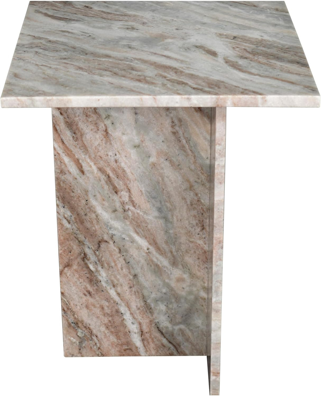 Eyely BTM1104A Thorne 18.5" Contemporary Natural Marble Handmade T-Shaped End Table, Side Table for Bedroom, Living Room, Gray/Beige