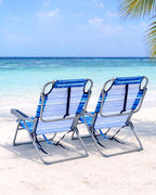 GVDV 2 Pack Backpack Beach Chairs for Adults, 14" Mid-Height Foldable Chair with Lay Flat Position, 4-Position Adjustable Reclining, Towel Bar, Zipper Pouch & Cup Holder, Blue Ocean