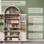 IFGET 71" Tall Arched Kitchen Pantry, Modern Fluted Wood Storage Cabinet with Doors, 3 Adjustable Shelves, 6 Door Shelves, Organizer, Versatile Cupboard for Kitchen, Bathroom, Cream